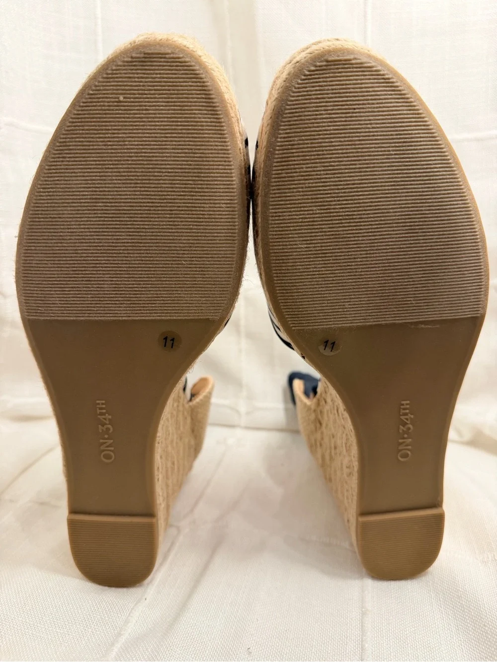 On 34th Melindaa Navy Stripe Espadrille Wedges Size 11M New